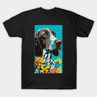 German Shorthair Pointer Dog Vibrant Tropical Flower Tall Retro Vintage Digital Pop Art Portrait 2 T-Shirt